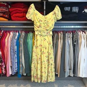 Paloma Blue yellow/pink floral short sleeve ruched dress size XS